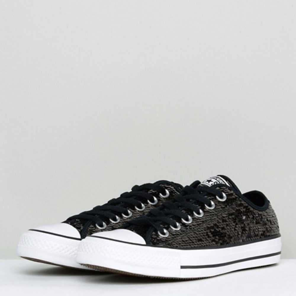 Converse all stars black sequin bling tennis shoes - Picture 2 of 8